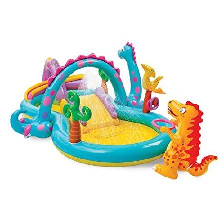 Intex Dinoland Play Center Kiddie Inflatable Pool and Dinosaur Water Splash Swimming Pool with Water Sprayers, Waterfalls, Slides, and Games