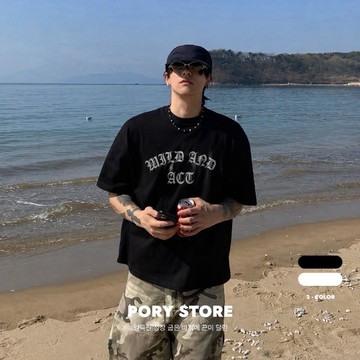 【PORY STORE】獨家！品牌❗️韓系街頭歌德字母印花短t 純棉 舒適 實拍 韓系 穿搭 寬鬆短tee 男生 短袖