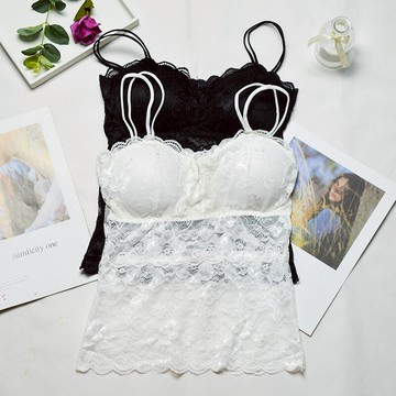 夏季美背蕾絲抹胸背心帶胸墊裹胸式防走光吊帶背心女內衣打底衫白1入