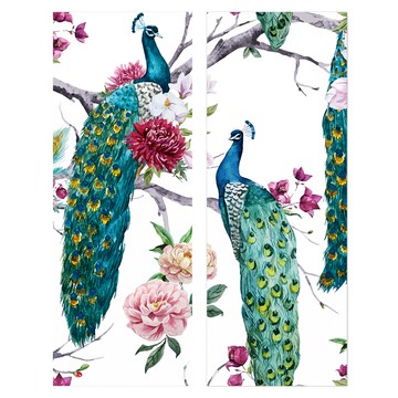 24mama 手繪風牡丹孔雀二聯式掛畫 80 x 30cm  富貴興旺