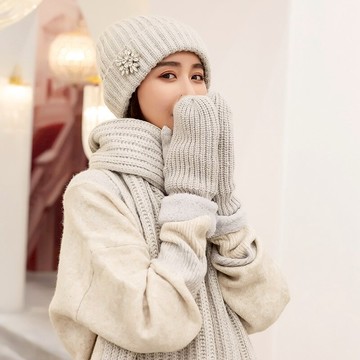 帽子圍巾手套三件套禮盒裝女秋冬天韓版潮百搭甜美可愛針織毛線帽