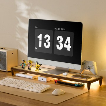 【含稅/免運】 顯示器增高架黑胡桃木實木電腦桌面墊高收納架雙層置物架桌搭好物