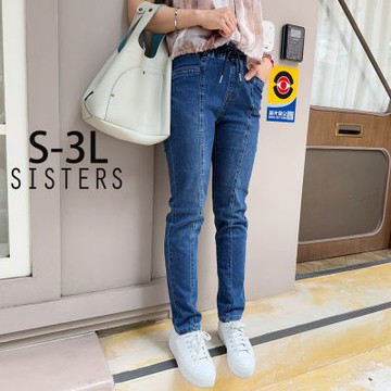 SISTERS高含棉彈力修身鬆緊腰牛仔褲/S-3L(女下著/長褲/女褲/顯瘦/丹寧/褲子/休閒褲)
