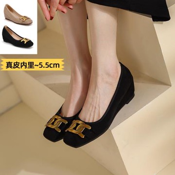 2022年新款坡跟單鞋女高跟鞋方頭春夏休閑韓版百搭一腳蹬淺口鞋