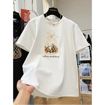 M-4XL 大尺碼150公斤重工刺繡短袖T恤女春夏季半袖內搭打底衫巨好看上衣