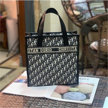 黑白字母歐美時尚手提袋帆布四方大容量便攜手拎媽咪包上班購物包