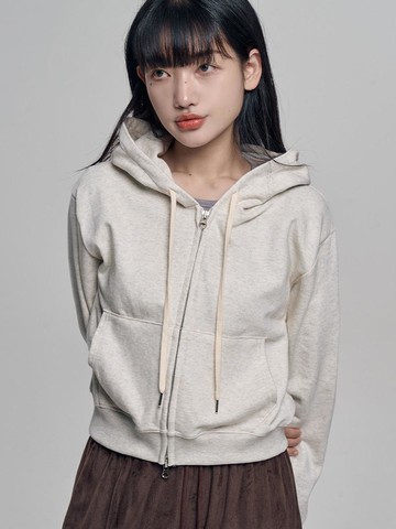 Roy Cropped Zip-up Hoodie [light brown]