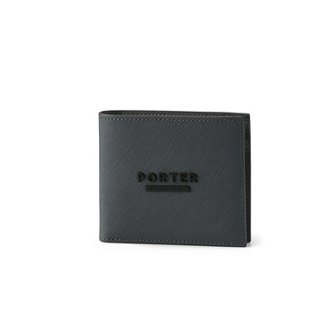 【PORTER INTERNATIONAL】細膩韌性 DEFINE系列 真皮雙折零錢短夾(沉靜灰)