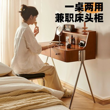化妝桌 鏡台 梳妝台 免運 開立發票 復古實木梳妝臺中古家用臥室化妝桌法式復古小戶型儲物日式化妝臺