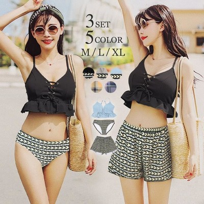 新品☆3L♪黒系♪水着5点セット♪ビスチェ×バンドゥビキニ♪短パン☆s890 Tika 水着レディース 水着 ビキニ レース ビスチェ バンドゥ