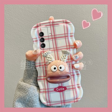 免運·ins風醜萌嘴帶支架適用三星s22ultra手機殼s22+十格紋s21fe波浪邊plus搞怪5g大嘴uitra