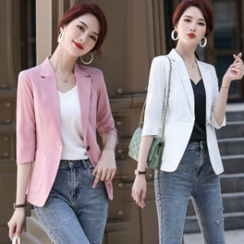 テーラードジャケット レディース 夏 ジャケット 7分袖 サマージャケット ホワイト ピンク 30代 40代 通勤 Ol オフィスジャケット 通販 Lineポイント最大1 0 Get Lineショッピング
