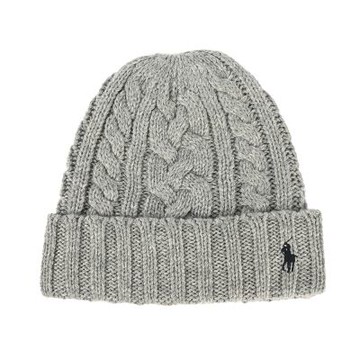 RALPH LAUREN POLO 小馬刺繡麻花針織羊毛帽-灰色