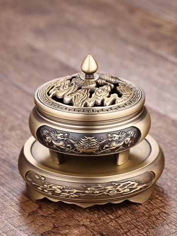 香爐 香爐純銅家用室內沉香熏香爐檀香安神盤香創意擺件盤香三足香薰爐 【CM279】