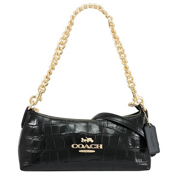 COACH CL656 金屬LOGO鱷魚紋鍊帶兩用包.黑/金