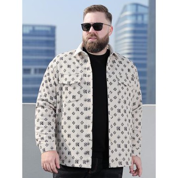 百勝狐加肥加大碼印花休閑夾克男士春秋季時尚胖子胖哥青年外套潮