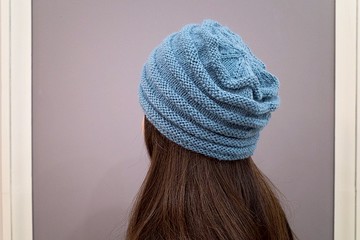 手作編織毛帽-堆堆帽-莫藍迪藍