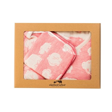 下殺1494 JOGAN日本成願毛巾 elephant infant 象寶貝系列 純棉防踢被+手帕(禮盒組)/彌月禮/日本製/嬰兒用品 26Jan001