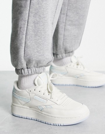 Reebok club C double trainers in white and blue