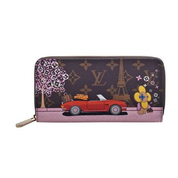 LV  M68487 經典 Zippy系列Monogram帆布吉祥物浪漫巴黎街景拉鍊長夾(棕色)