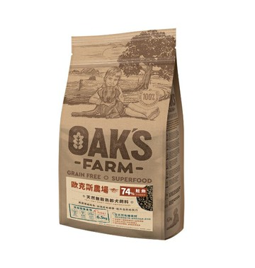 OAKS歐克斯 天然有機無穀熟齡犬飼料- 鮭魚 6.5KG 視力健康 心血管保健 老犬糧 犬糧