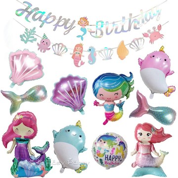 美人魚氣球 台灣現貨 🎈B145艾妮 生日派對 海洋 生日氣球 派對佈置 人魚 魚尾 慶生 獨角鯨 貝殼 海星 海底世界
