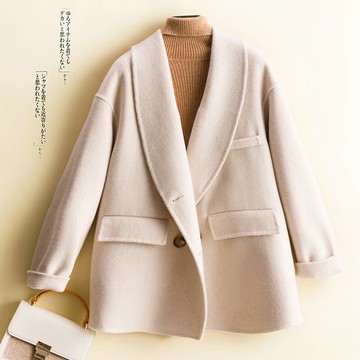 羊毛大衣毛呢西裝-雙面呢百搭短款純色女外套3色74bi51【獨家進口】【米蘭精品】