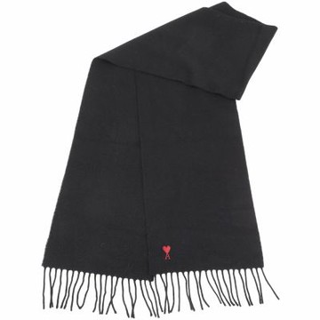 AMI PARIS Red Ami De Coeur 愛心A刺繡羊毛流蘇圍巾 披巾(黑色)