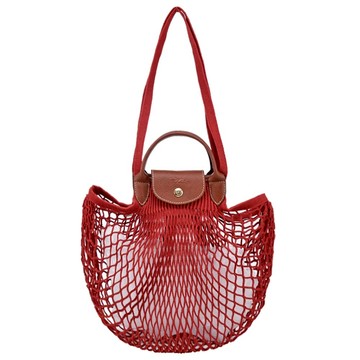 [平輸版]LONGCHAMP LE PLIAGE FILET系列網狀棉質手提/肩背兩用包(大/桃花心木)真品平輸