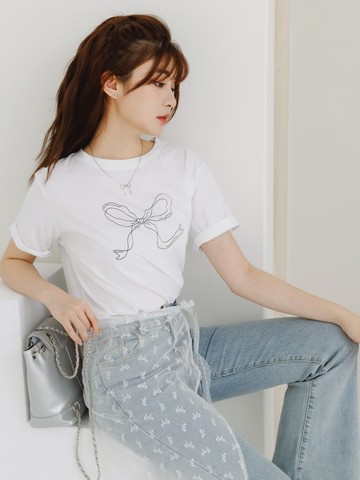 純棉蝴蝶結印花短袖TEE