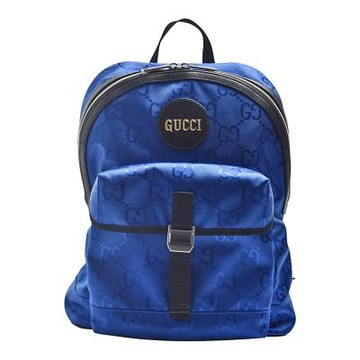 GUCCI 經典 Off The Grid系列 GG緹花環保尼龍皮革滾邊拉鍊後背包(藍/黑)