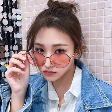 現貨-撞色框太陽眼鏡女歐美時尚金屬圓形太陽眼鏡潮流海洋片墨鏡318