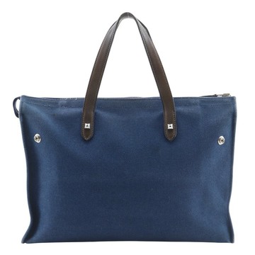 【日本直送】愛馬仕 HERMES Cabas Mira PM 手提包 Medor 釦飾 帆布 深藍 男女皆宜【二手】