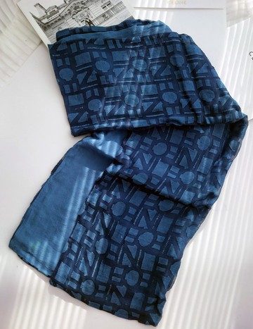 中古品 CELINE 凹凸紋 藍紗巾絲巾頸巾圍巾領巾圍脖披肩蓋毯毛毯