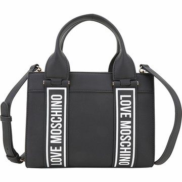 LOVE MOSCHINO 字母印花條紋皮革手提/肩背托特包(黑色)
