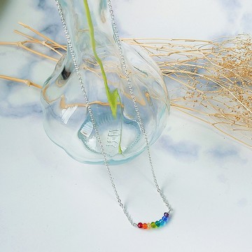 銀款時尚彩虹水晶手鍊/項鍊/耳環 創意項鍊 生日禮物