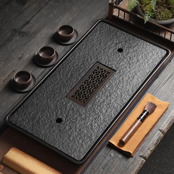 (免運)陶福氣 烏金石茶盤家用 石頭茶臺排水儲水式干泡臺陶瓷茶具茶托盤