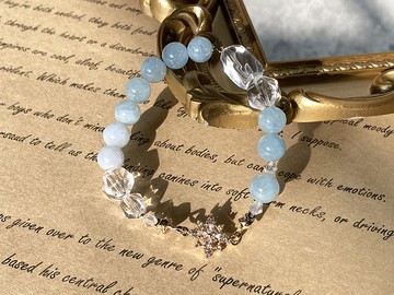 【西伯利亞的雪景。手鍊】海藍寶、白水晶、奧地利水晶|14K注金|