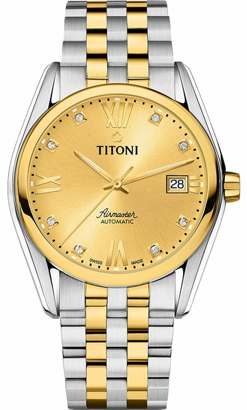 TITONI 梅花錶 AIRMASTER 空中霸王 系列 機械男腕錶(83909SY-064)-38mm-金面鋼帶【刷卡回饋 分期0利率】【APP下單點數13倍送】