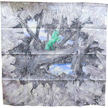 HERMES 愛馬仕 灰色 La Vallee de Cristal 絲綢 絲巾 90*90 【二手名牌BRAND OFF】