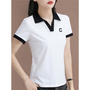 短袖女2024年新款夏帶領polo衫上衣有領t恤女裝翻領媽媽半袖體恤
