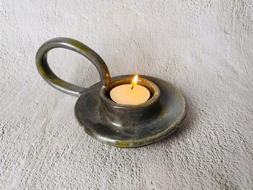 柴燒手持燭台 - 墨灰