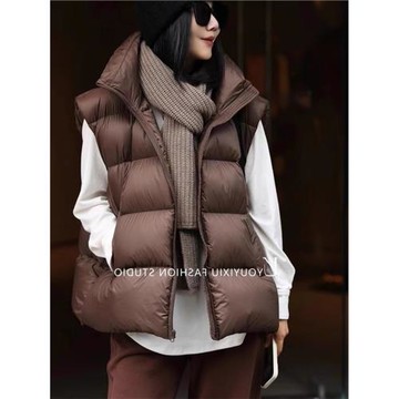 咖色立領棉服馬甲背心女2025冬季新款高端時尚設計感百搭馬夾外套