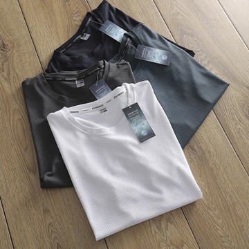 高級感！蜂窩速干面料！外貿男裝工廠休閑運動彈力透氣短袖T恤夏