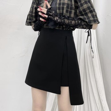 大碼開叉半身裙女2025夏季不規則高腰包臀黑色A字裙胖mm顯瘦短裙