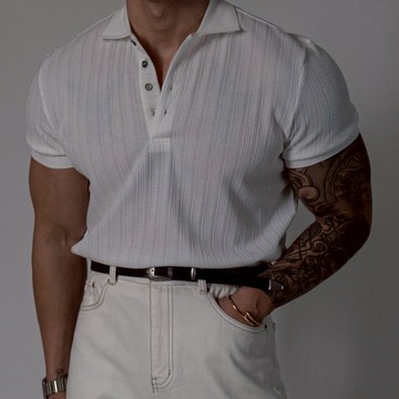 正韓合身奢華羅紋翻領短袖針織衫 3色 YUPPIE 預購商品 0609