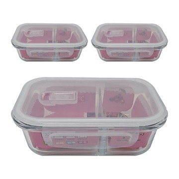 Need LOHAS 享樂活 分隔玻璃保鮮盒 CHL1233  容器 + 蓋子  3組