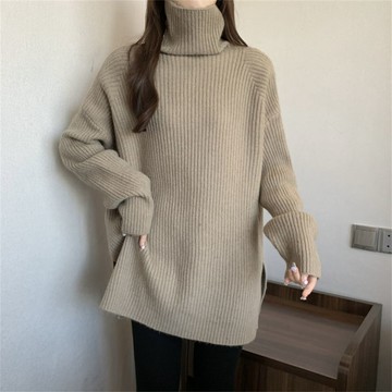 M-4XL 大尺碼女裝秋冬新款慵懶風高領內搭打底毛衣胖mm顯瘦寬松針織衫上衣