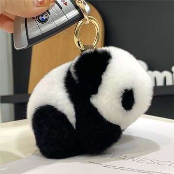 可愛獺兔毛小熊貓汽車鑰匙扣掛件毛絨公仔玩偶書包包掛飾生日禮物