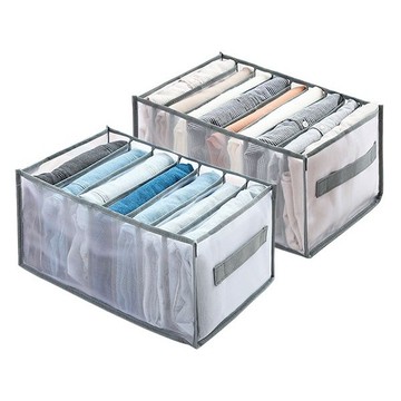 衣褲分隔收納袋(把手款)1入 (7格灰)牛仔褲／(9格灰)T恤 款式可選【小三美日】DS007460 秋冬